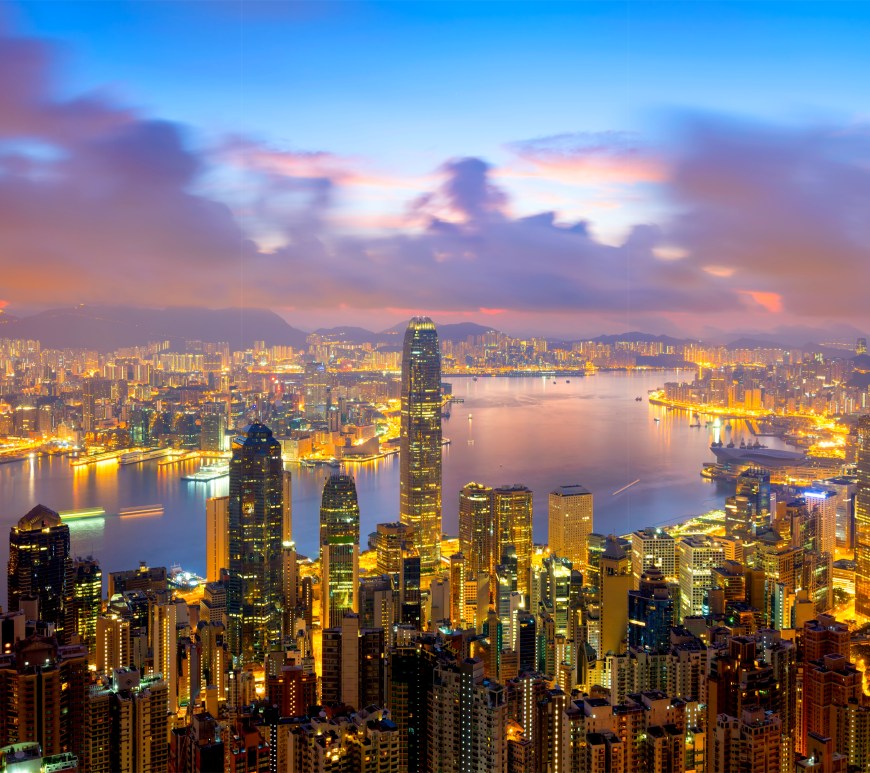 Hong Kong at night with lights on