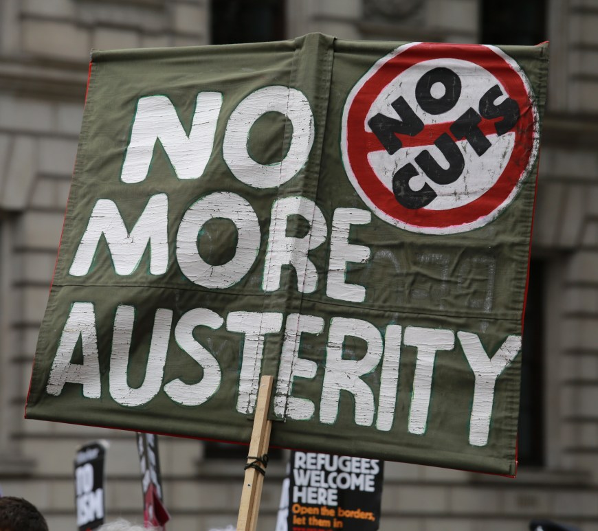 Banners saying no more austerity
