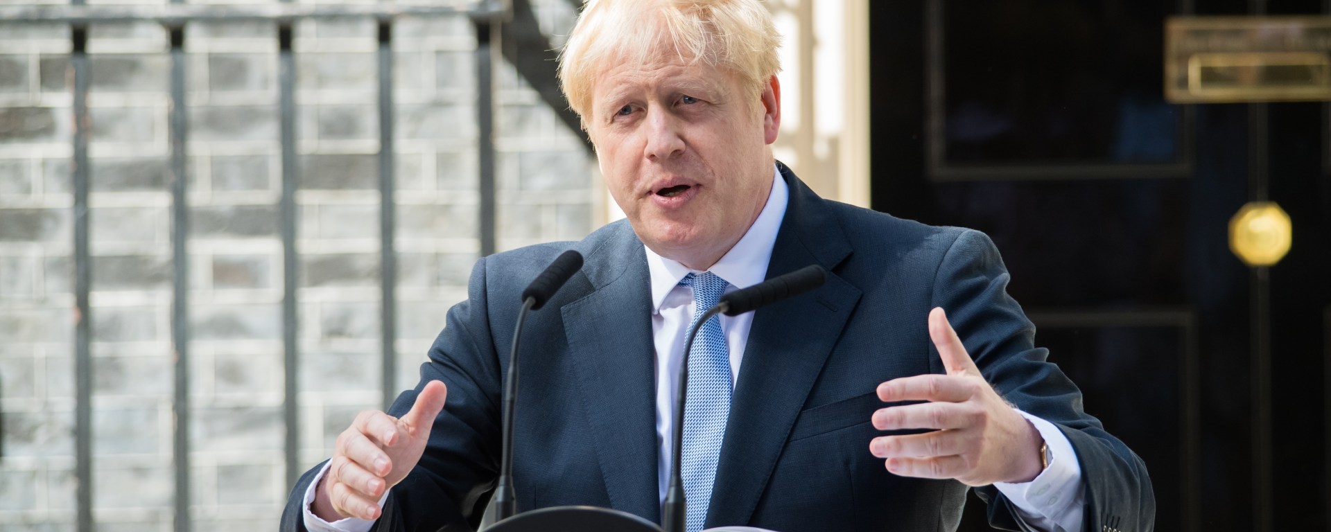 Boris Johnson giving a speech outside 10 Downing street
