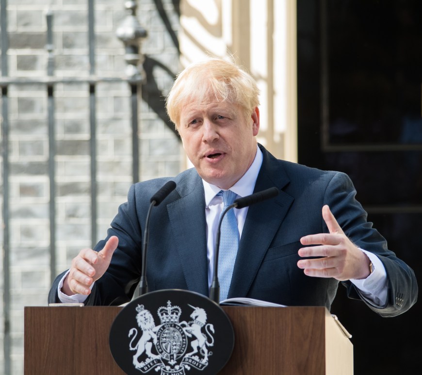 Boris Johnson giving a speech outside 10 Downing street